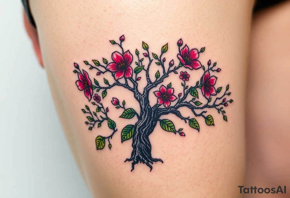 Flowering hawthorne tree tattoo idea