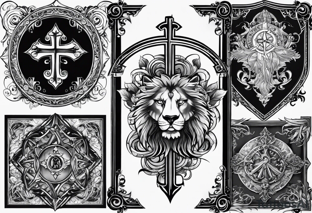 A basic tattoo that is placed on the upper back of a male. It should represent catholic religion, discipline, pain and the love to animals. tattoo idea