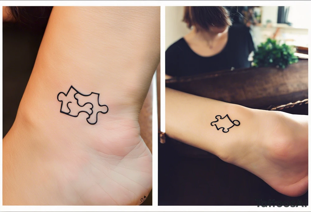 Puzzle Piece: A fine, clean outline with no shading, keeping the design light and elegant. Two pieces connected. 
Handwritten Text: inside the puzzle piece, your sister’s words “to my favorite sister,” carefully preserving the integrity of her handwriting.
This will create a balanced, meaningful design that's simple yet full of emotion—perfect for a small ankle tattoo. tattoo idea