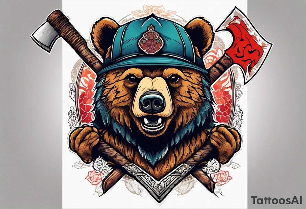 anthropomorphic bear with a two-handed ax tattoo idea