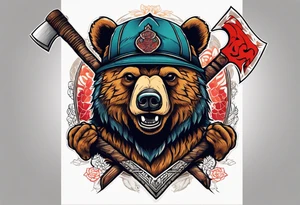 anthropomorphic bear with a two-handed ax tattoo idea