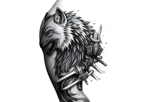 Arm Tattoo.

Hyper realistic Wolf, Samurai, with additional complexity tattoo idea