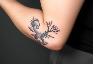 warrior with clouds and blossom tree tattoo idea