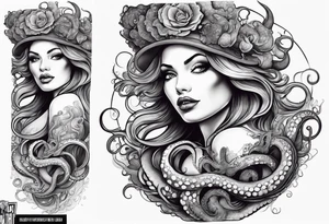 Sea witch with octopus tentacles pinup style tattoo idea