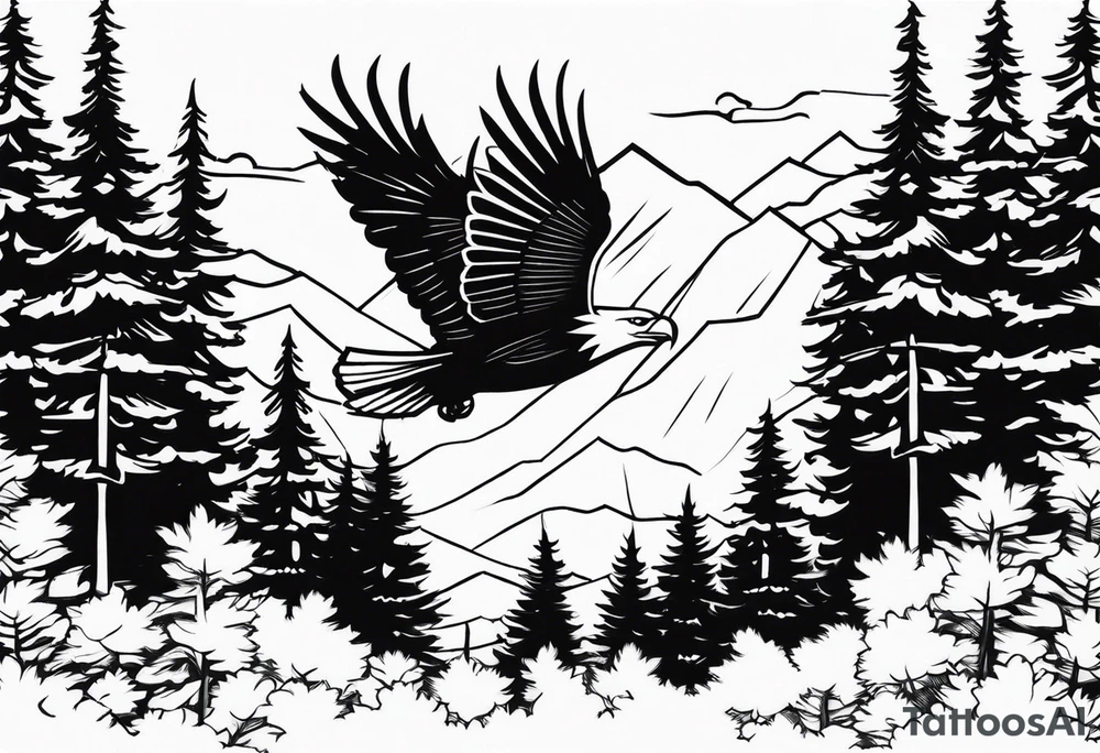 Eagle flying over trees tattoo idea