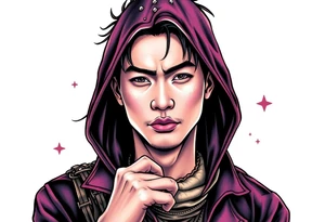 Handsome Asian young guy is a witch hunter tattoo idea