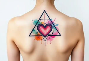 A triangle with a big heart in the center with a science theme tattoo idea