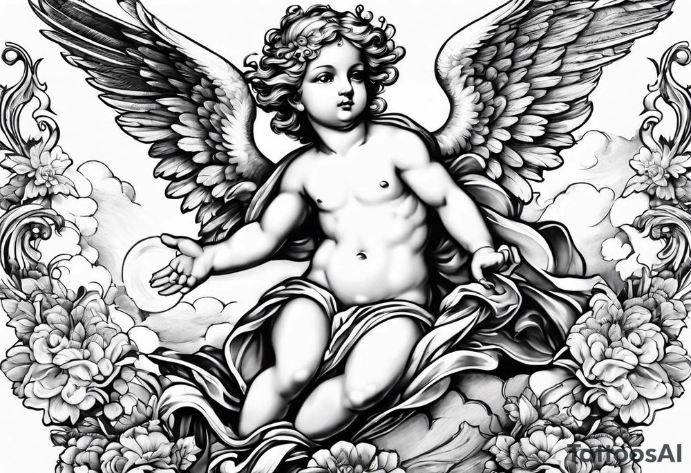 Flying Cherub renaissance style tattoo idea