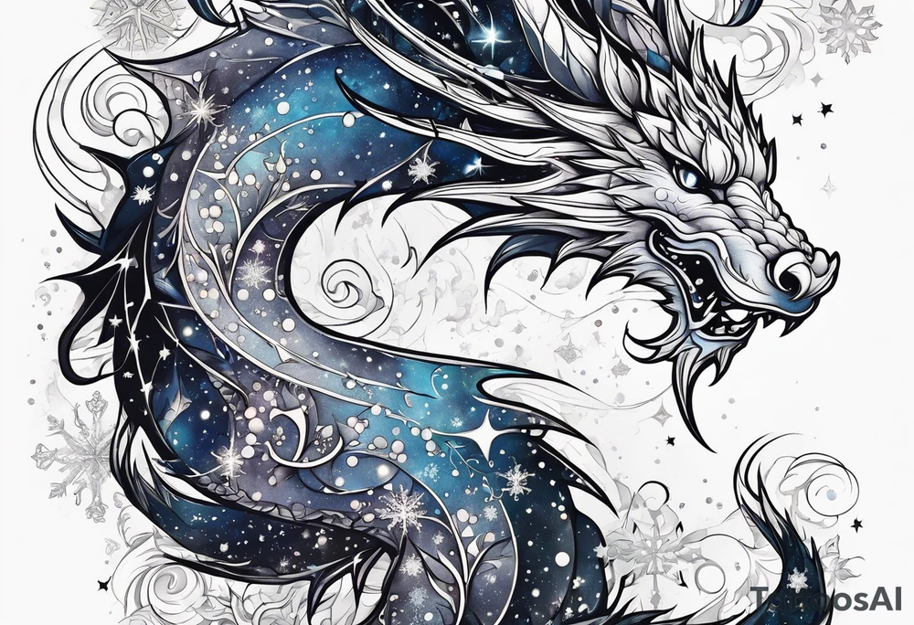 Constellation, dragon, snowflake tattoo idea