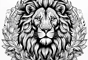A lion surrounded by fire in full color tattoo idea