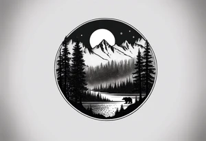 grizzly bear mountain forest tattoo idea