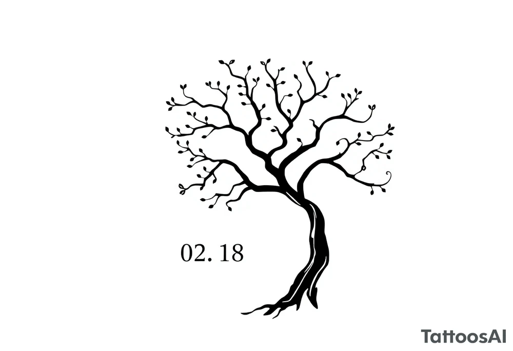 easy windy tree with date 02.18.1998 tattoo idea