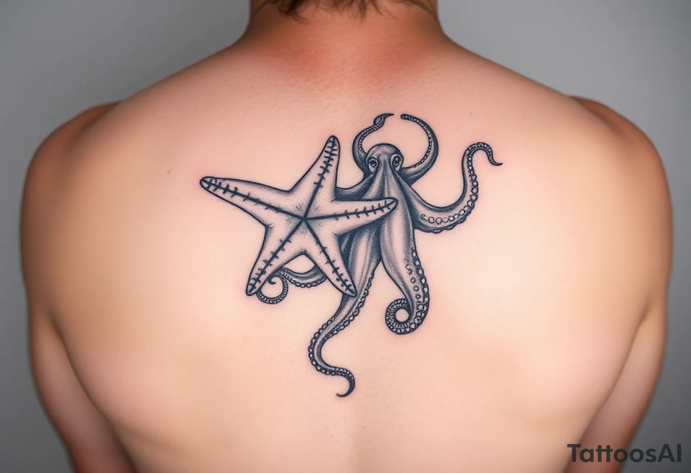 Starfish and Octopus embracing tattoo idea
