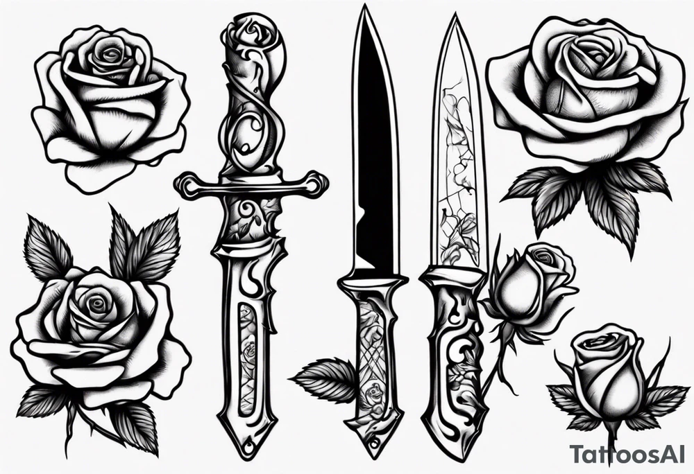 The knife is stuck in a rose tattoo idea