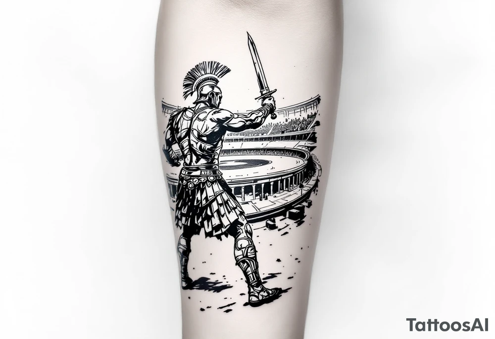 roman gladiator view back arena fight sword fight tattoo idea