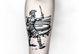 roman gladiator view back arena fight sword fight tattoo idea