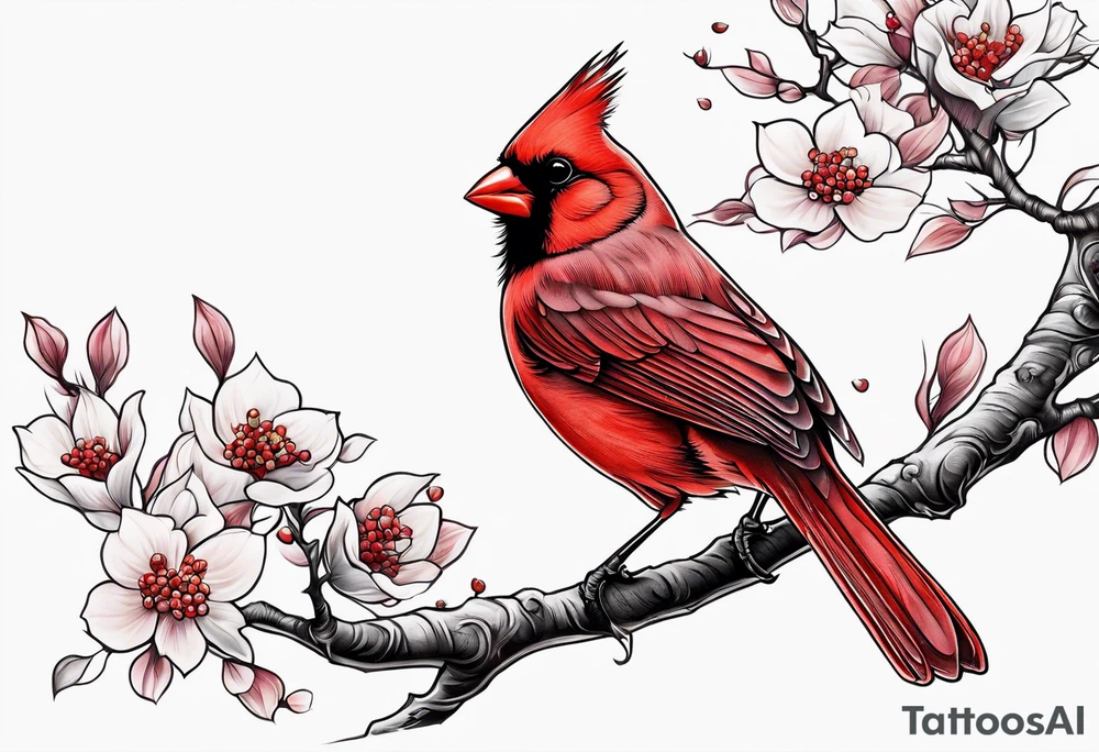 red cardinal on a lone tree branch tattoo idea
