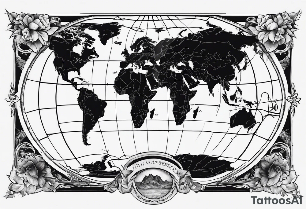 the earth with a flat map design tattoo idea