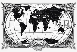 the earth with a flat map design tattoo idea