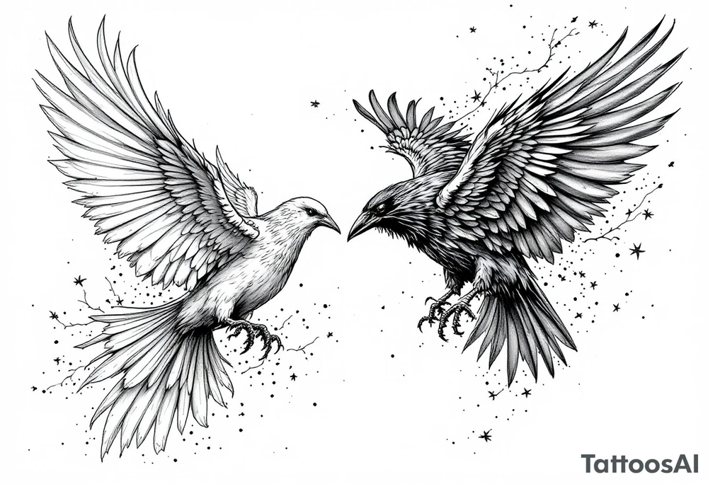 dove and raven fighting tattoo idea