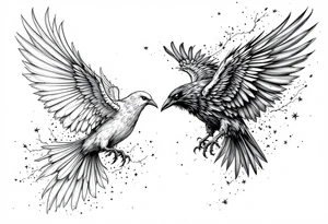 dove and raven fighting tattoo idea