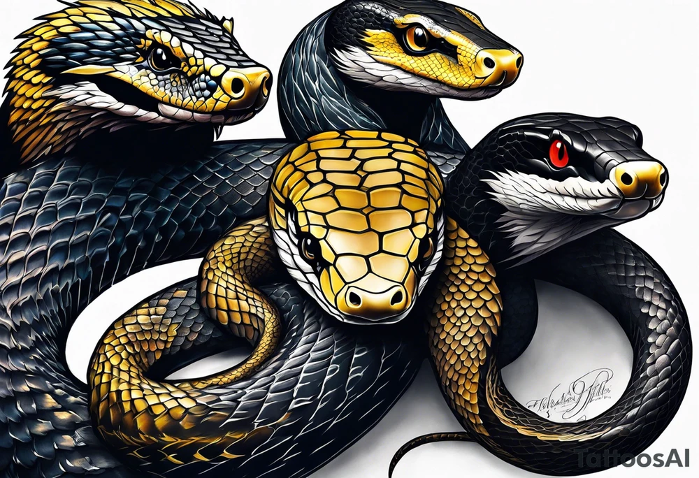 Three headed snake and honey badger tattoo idea
