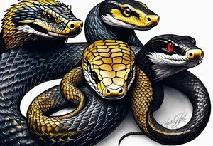 Three headed snake and honey badger tattoo idea
