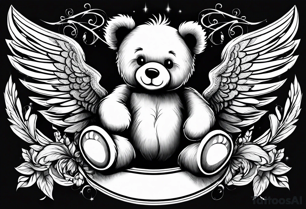 teddy bear with angel wings tattoo idea