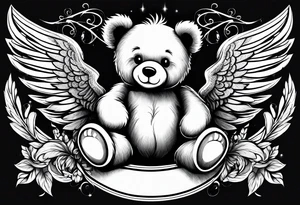 teddy bear with angel wings tattoo idea