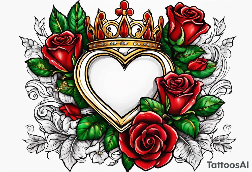 the red rose queen's golden crown with a heart tattoo idea