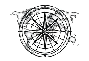 antique compass rose overlaid on weathered world map with sailing ships tattoo idea