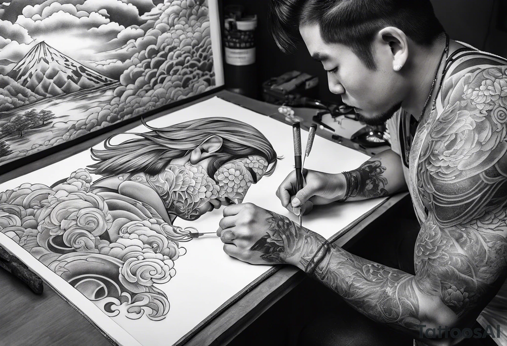 two naked humans carving each another with tools japanese clouds tattoo idea two naked humans carving each another with tools japanese clouds tattoo idea