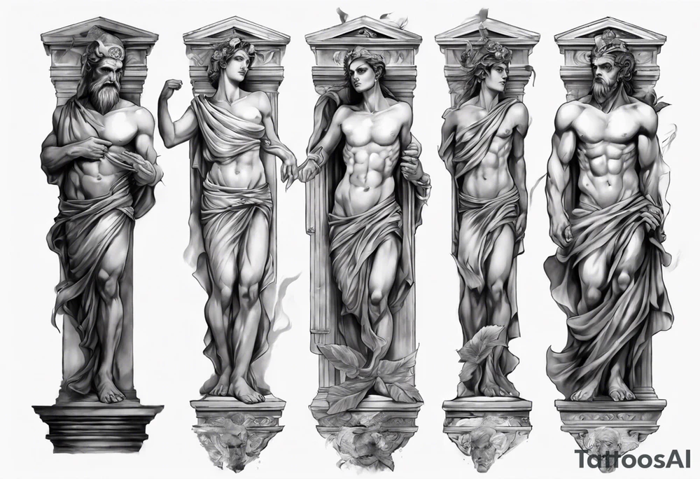 GREEK EVIL STATUES 
ARM SLEEVE 
REALISTIC tattoo idea