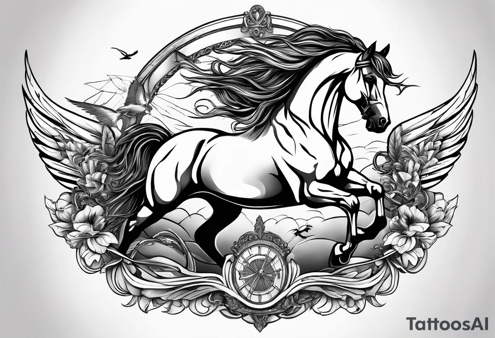 Horse with wings and a big ship in the wayer tattoo idea