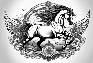 Horse with wings and a big ship in the wayer tattoo idea