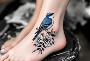 Blue bird with thick floral at the bottom tattoo idea