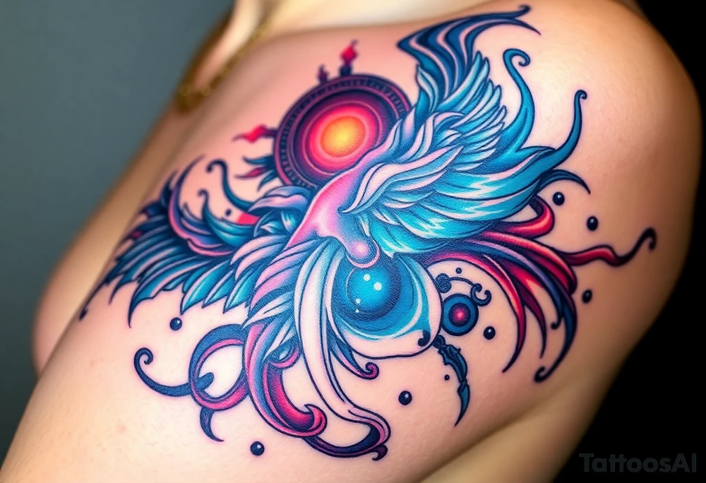 A tatuagem deve expressar força, liberdade e conexão com a multiplicidade da vida, incorporando elementos abstratos e fluidos, com linhas que sugiram movimento e transformação contínua. Evite clichês e busque um design original e significativo. tattoo idea