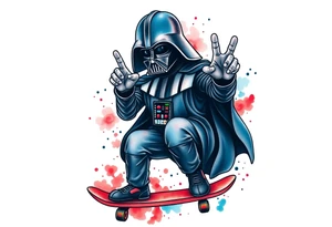 MEMORY TATTOO
Darth Vader skateboarding with hand signal hang loose in heaven, outdoors, bullets, star wars>blue and red 
"Darth Carter"
12/29/88-01/06/24 tattoo idea