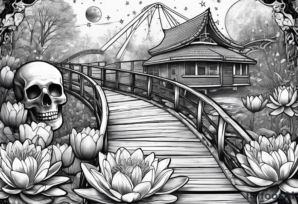 roller coaster track, water lily, daffodils, space and stars, skulls tattoo idea