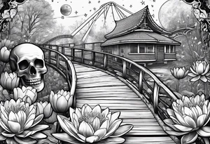 roller coaster track, water lily, daffodils, space and stars, skulls tattoo idea
