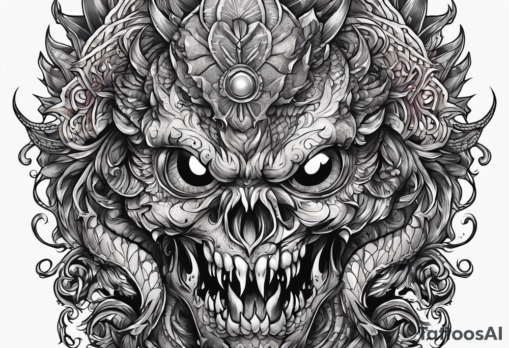 Beautiful Eldridge horror creature thigh tattoo tattoo idea