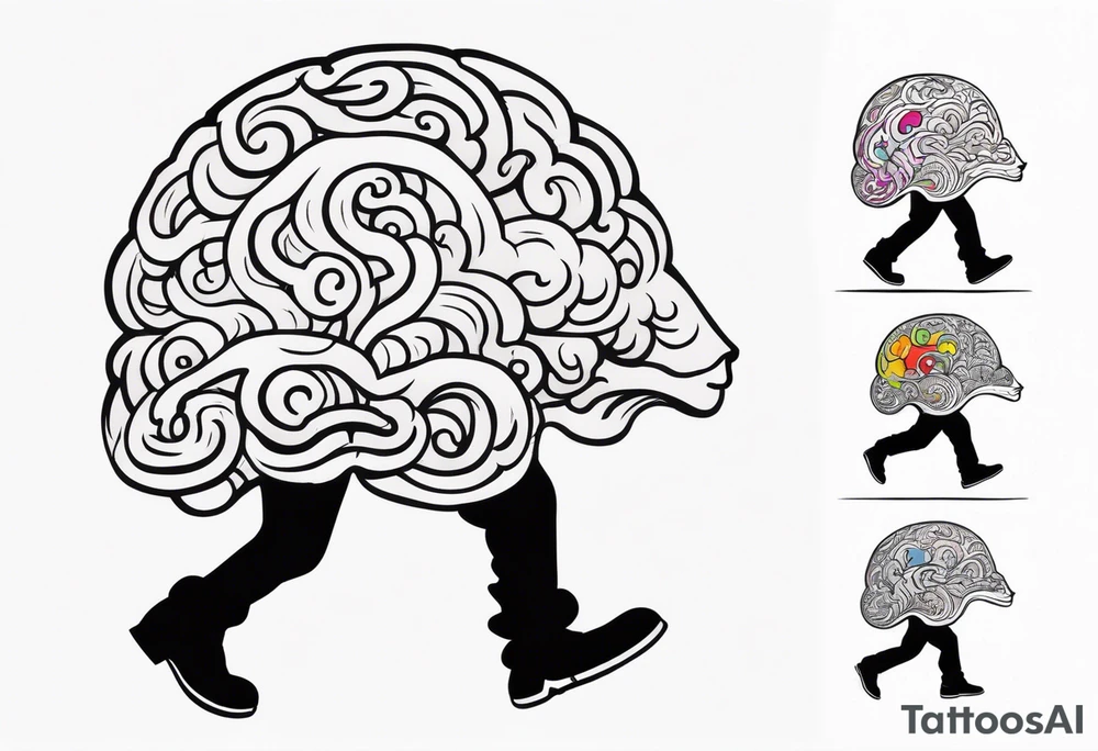 Human walking a brain like a dog tattoo idea