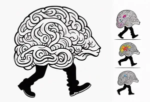 Human walking a brain like a dog tattoo idea