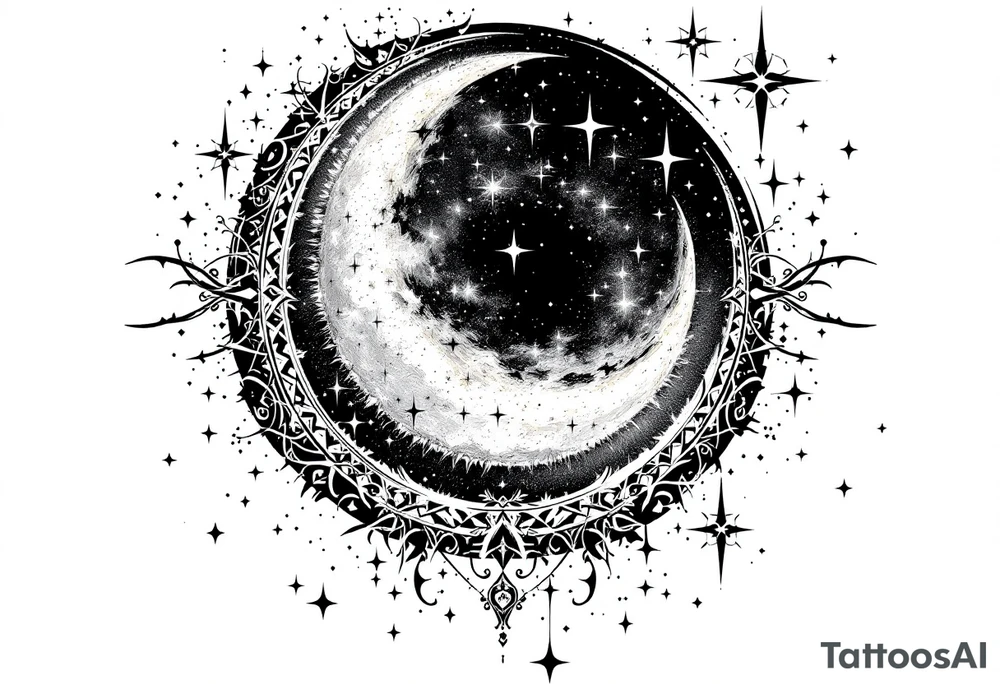 Moon and stars in sky tattoo idea