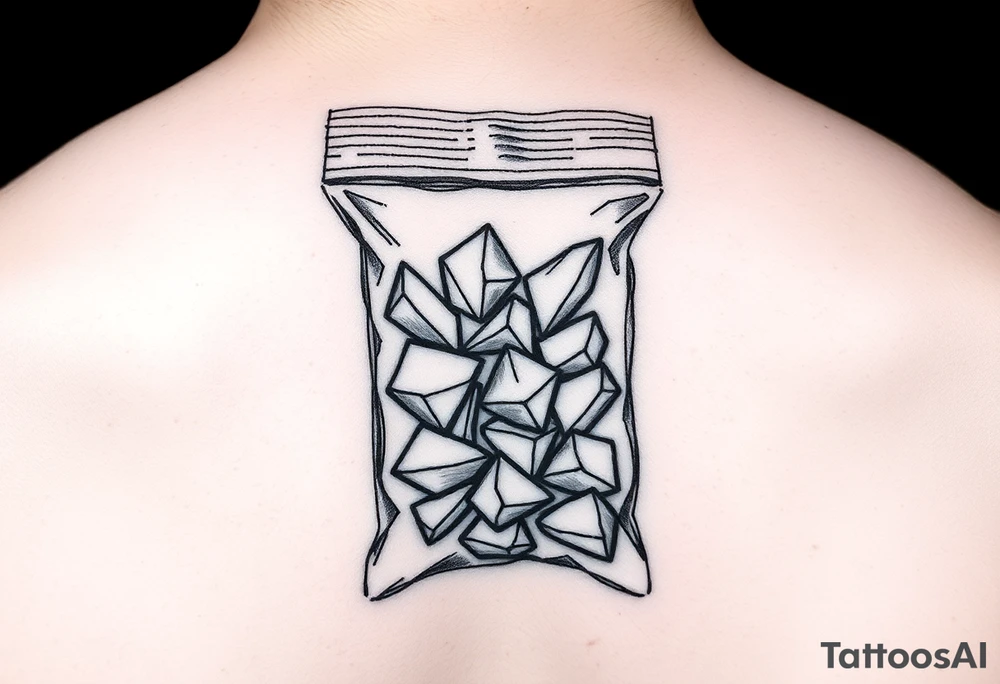 Small plastic baggie with shards of crystal meth inside of it make the shards smaller but longer and more sharp tattoo idea