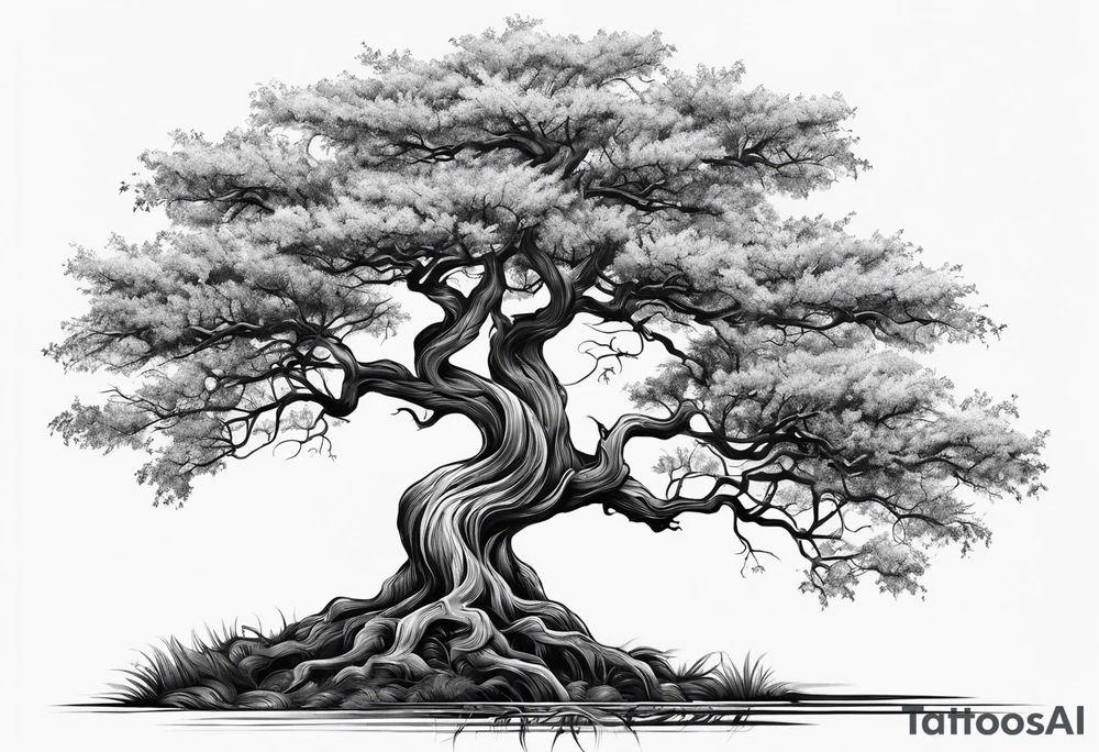 tree with long roots and branches tattoo idea
