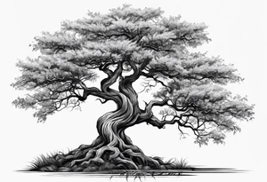 tree with long roots and branches tattoo idea