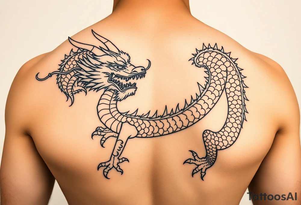 Traditional Japanese dragon full back tattoo idea
