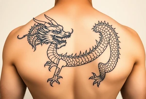 Traditional Japanese dragon full back tattoo idea