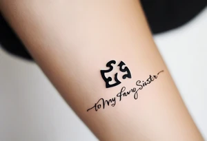 small, delicate tattoo in memory of my sister. Include the handwritten message:  "to my favorite sister" with a single puzzle piece on my ankle. The words can be in the puzzle piece or outside tattoo idea